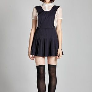 Navy wool blend pleated pinafore